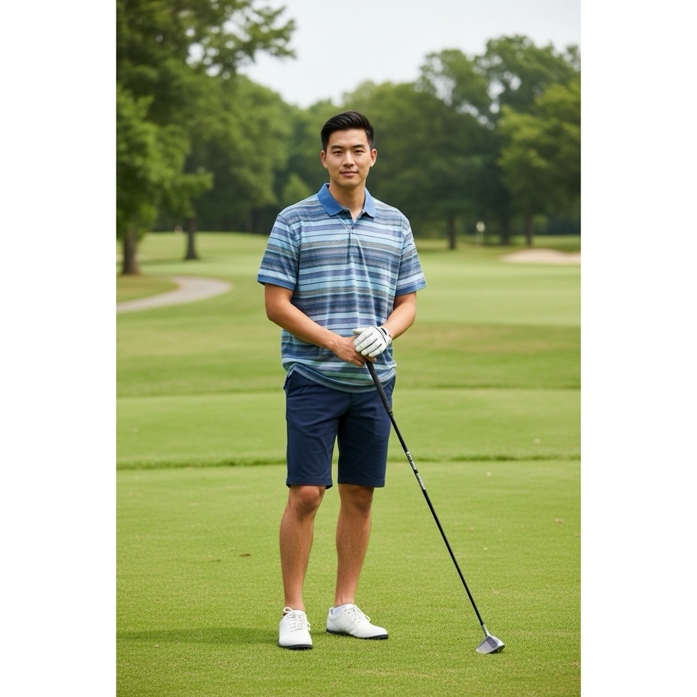 Calvin Klein Men's Blue Stripe Polo Golf Shirt 100% Cotton‎ M Preppy Resort